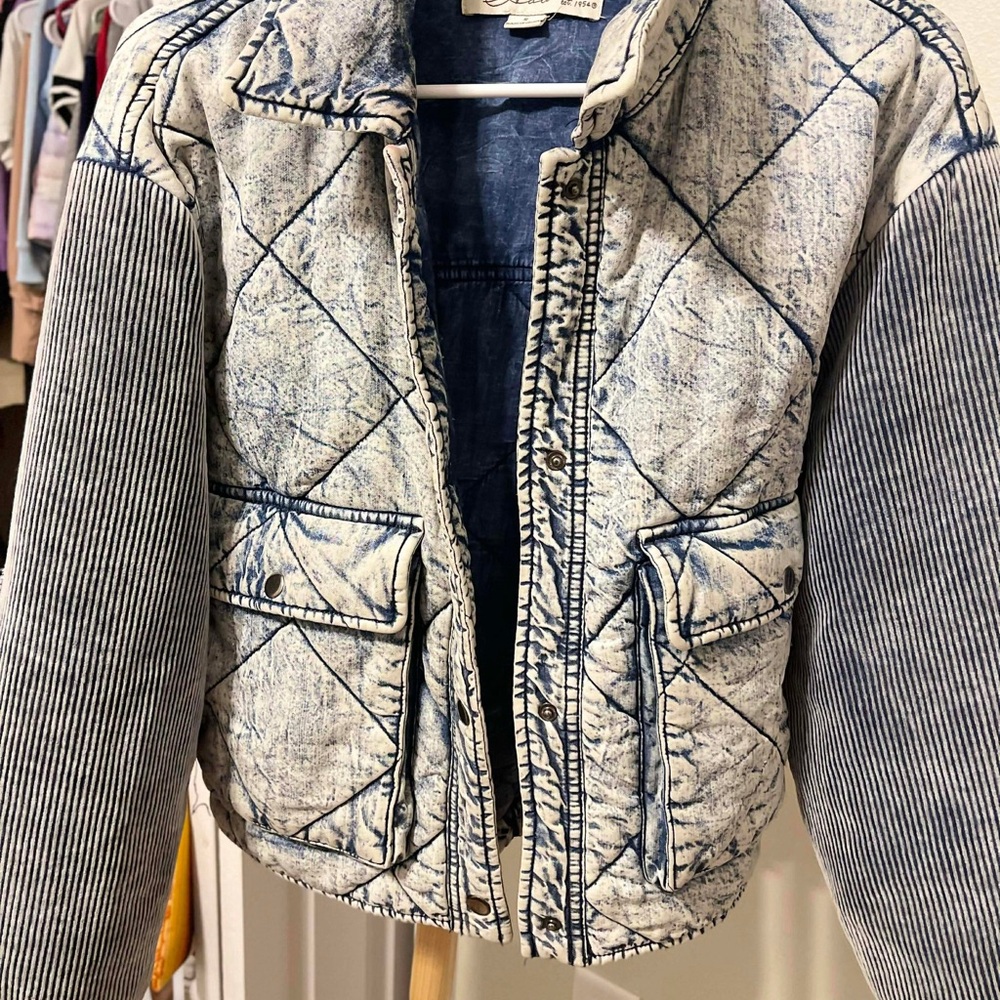 Quilted Denim Jacket with Striped Sleeves